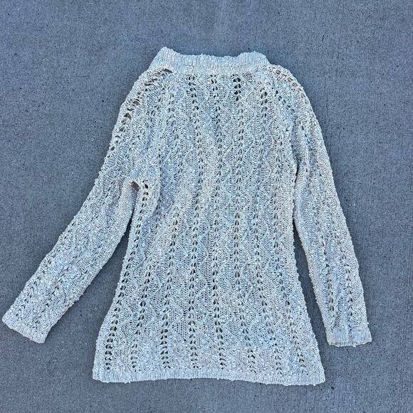 Vintage Pallas 100% Irish Linen Open Weave 3D Cardigan Boho Cottagecore Earthy S - Picture 4 of 4